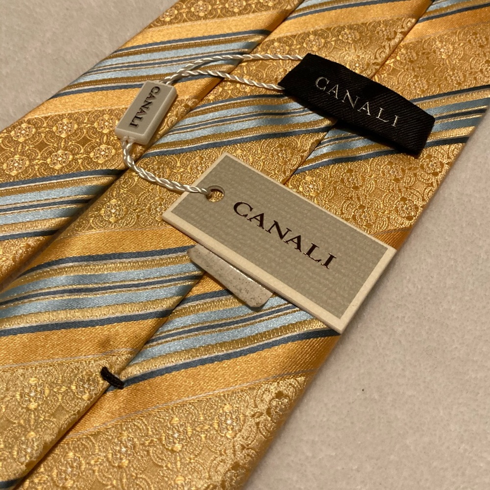 Canali Striped Silk Tie Gold